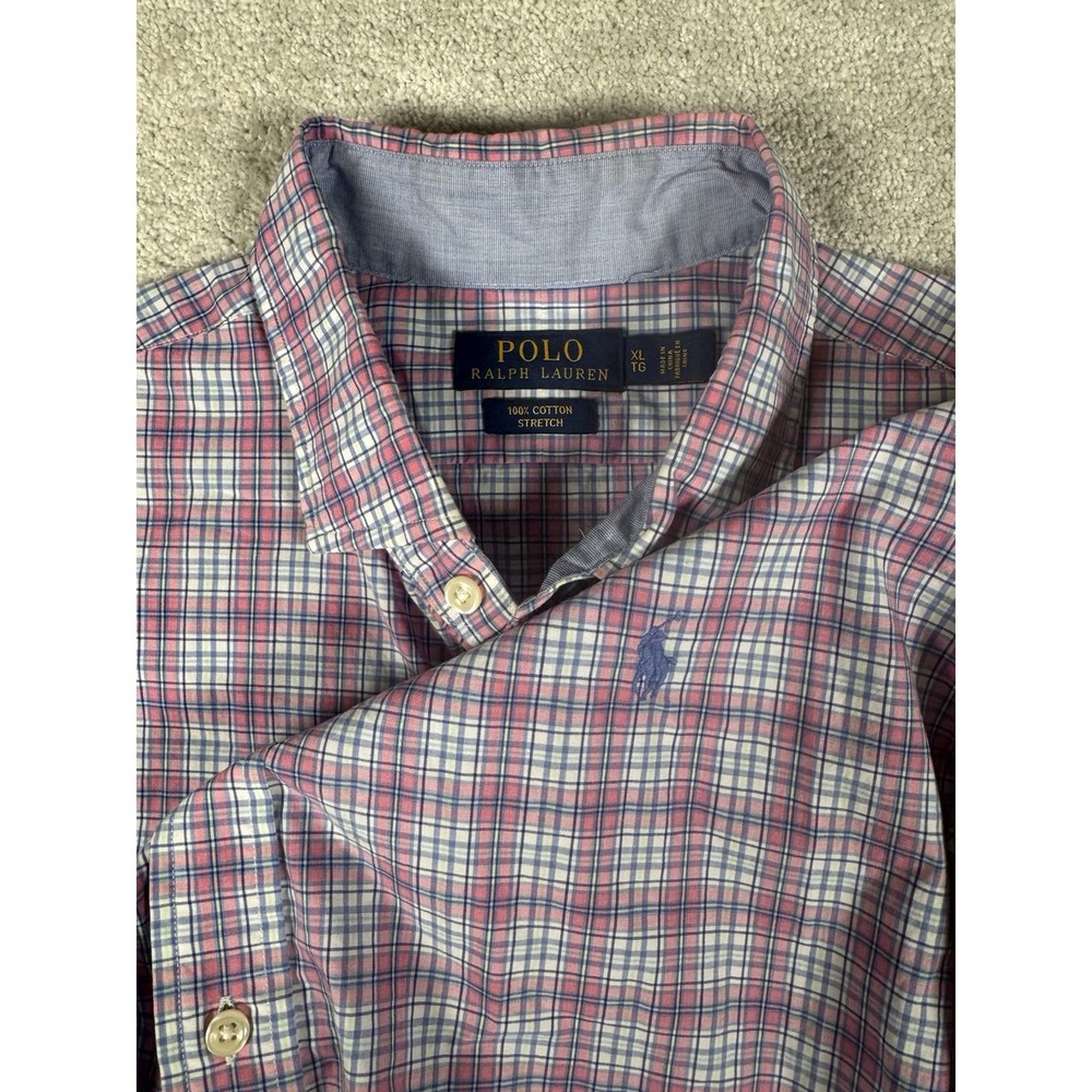 Polo Ralph Lauren Pony Shirt Men XL Plaid 100% Cotton Stretch Long Sleeve Preppy